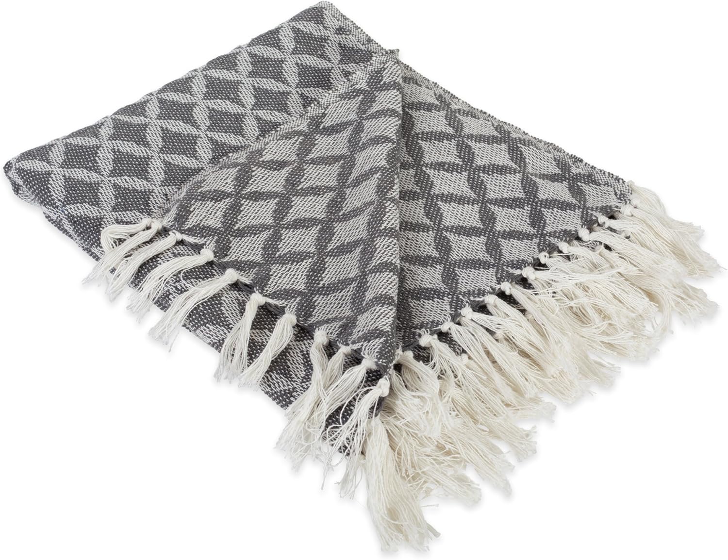 DII Modern Moroccan Cotton Blanket Throw with Fringe For Chair, Couch, Picnic, Camping, Beach, & Everyday Use , 50 x 60" - Lattice Diamond Mineral Gray