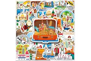 Italy Stickers 50 Pcs Waterproof Cartoon Retro Italy Style Stickers for Laptop Scrapbook Water Bottle Luggage Skateboard Helm