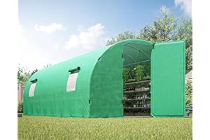 Papababe 28x10x7.5 FT Extra high Large Walk-in Greenhouse for Outdoors, Upgraded Swing Door, Heavy Duty Galvanized Steel Frame Tunnel Greenhouse kit, Reinforced PE Cover & Film Clips, Green