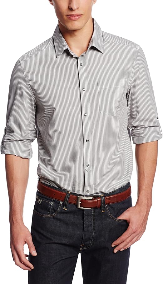 Cole New York Camisa de Botones,SM4A6525, Hombres, Gris (Dim Grey Combo), Small