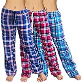 Active Club 3 Pack Cotton-Blend Flannel Pajama Pants for Women, Flannel Plaid PJ Pants for Women for Sleep and Lounge (S-2X)