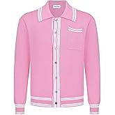 OXKNIT Men's Casual 1960s Mod Style Retro Pink Sweater Knitted Long Sleeve Cotton Vintage Cardigan with Pocket