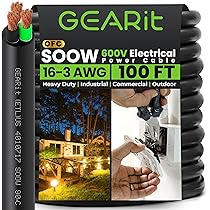 GearIT 16 AWG SOOW Portable Power Cable - 50ft, 3-Conductor, 600V, Oil & Water Resistant