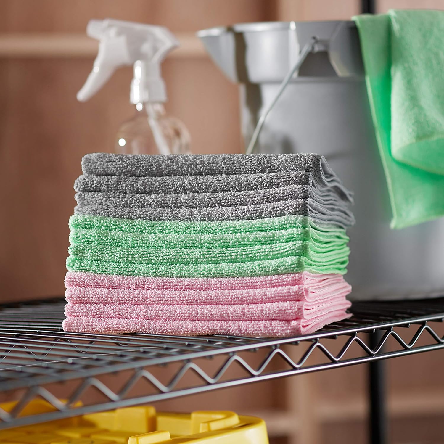 Basics Blue, White, and Yellow Microfiber Cleaning Cloth - Pack of 24: Automotive