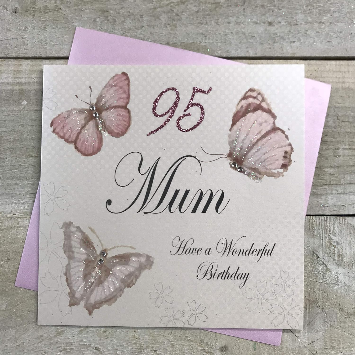 WHITE COTTON CARDS Handmade 95 Mum Have a Wonderful Vintage Butterflies 95th Birthday Card, White, PM95, 16cm x 16cm