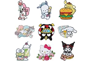 KIRAKO 9 Pcs Cute Kawaii Cartoon Anime Embroidered Patches Exquisite Kitty Cinnamon Pom Pom Character Sew on/Iron on Applique Repair Patch DIY Craft Accessories for Clothing Jacket Jeans Dress Backpack Hat