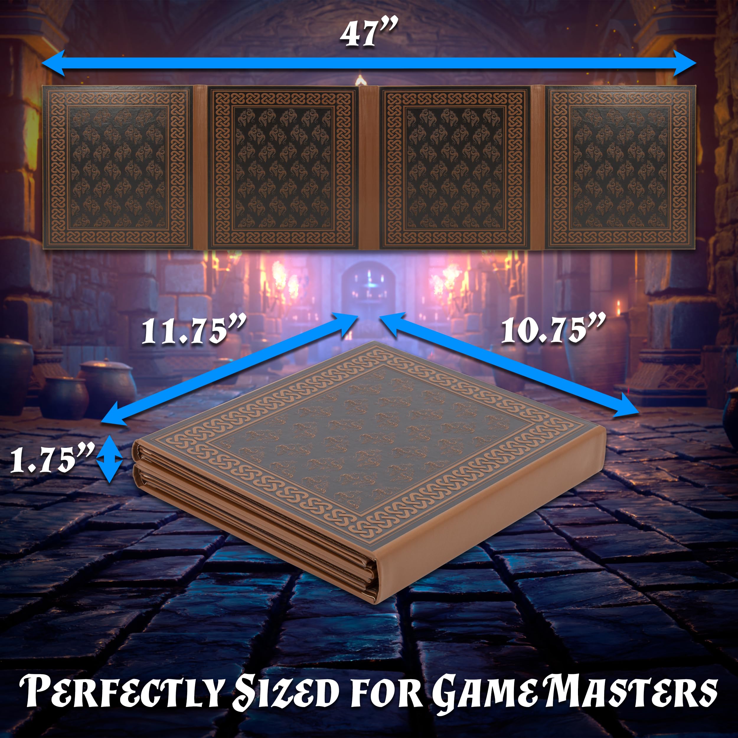 CASEMATIX DM Screen Faux Leather 8-Panel Deluxe GM Screen - Eight Panel Folding Dungeon Master Screen with 2 Swinging Panels and Wet Erase Pockets for TTRPGs, Inserts Not Included