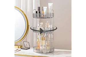 Weidace 360 Rotating Makeup Organizer for Vanity, Bathroom Countertop Organizer Spinning Perfume Organizer, High-Capacity Cosmetic and Skincare Dresser Make Up Holder Rack (3 Tiers, Grey)