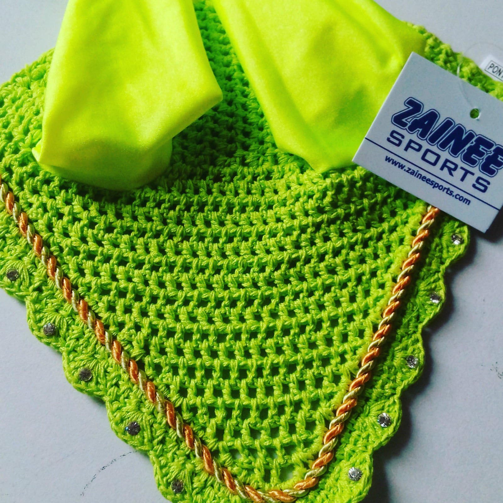 ZAINEE HORSE FLY VEIL EAR BONNET NET BREATHABLE COTTON HAT EQUESTRIAN (Full, Neon Yellow)