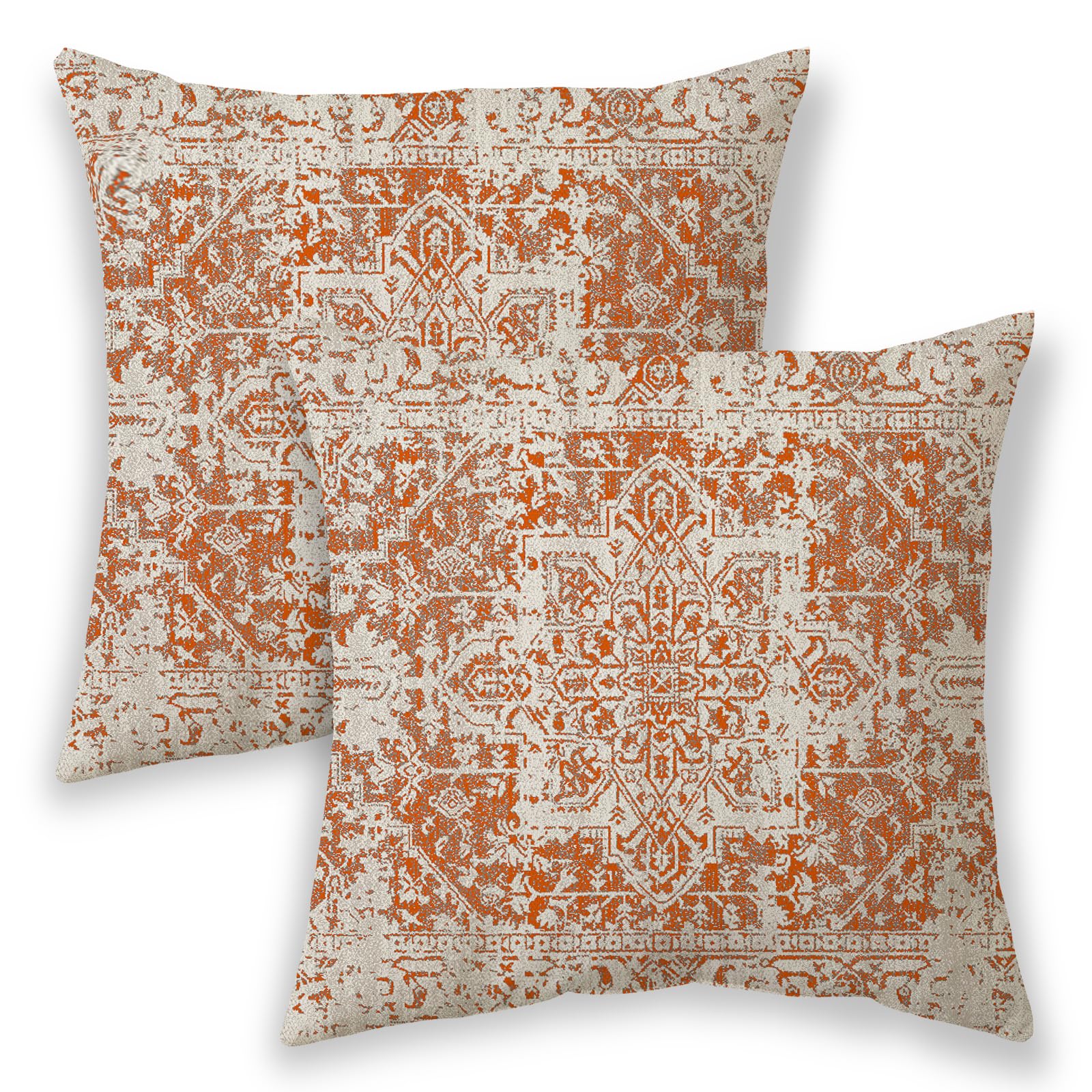 Photo 1 of BETGINY Fall Boho Pillow Covers 18x18, Orange and Cream Ethnic Design Outdoor Decorative Throw Pillows for Couch, Carpet Pattern Decor Cushion Cover 2 Pcs Farmhouse Linen Pillowcase for Bed Car Safa