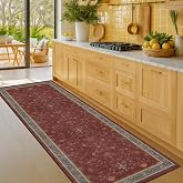 2x6 Turkish Kitchen Runner Rugs Non Skid Washable - Washable Rug for Hallway, Bedroom Bedside, Bathroom, Laundry Room, Hallway, Non Slip with Rubber Backing, Oriental Dark Red Kitchen Accessories