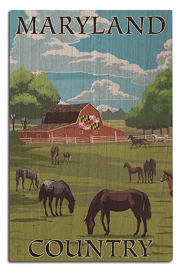 Amazon Com Lantern Press Maryland Red Barn And Horses 12x18