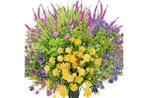 MAXKES 24 Bundles Artificial Flowers for Outdoors 8 Style Decoration UV Resistant Fake Flowers Greenery Shrubs Plants Fake Flowers for Decoration Outdoor Plants Hanging Planter Home Garden Decor