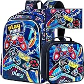 CCJPX 3PCS Gamer Backpack for Boys, 16 Inch Kids Water Resistant Preschool Bookbags, Cool Kindergarten School Backpacks and Lunch Box