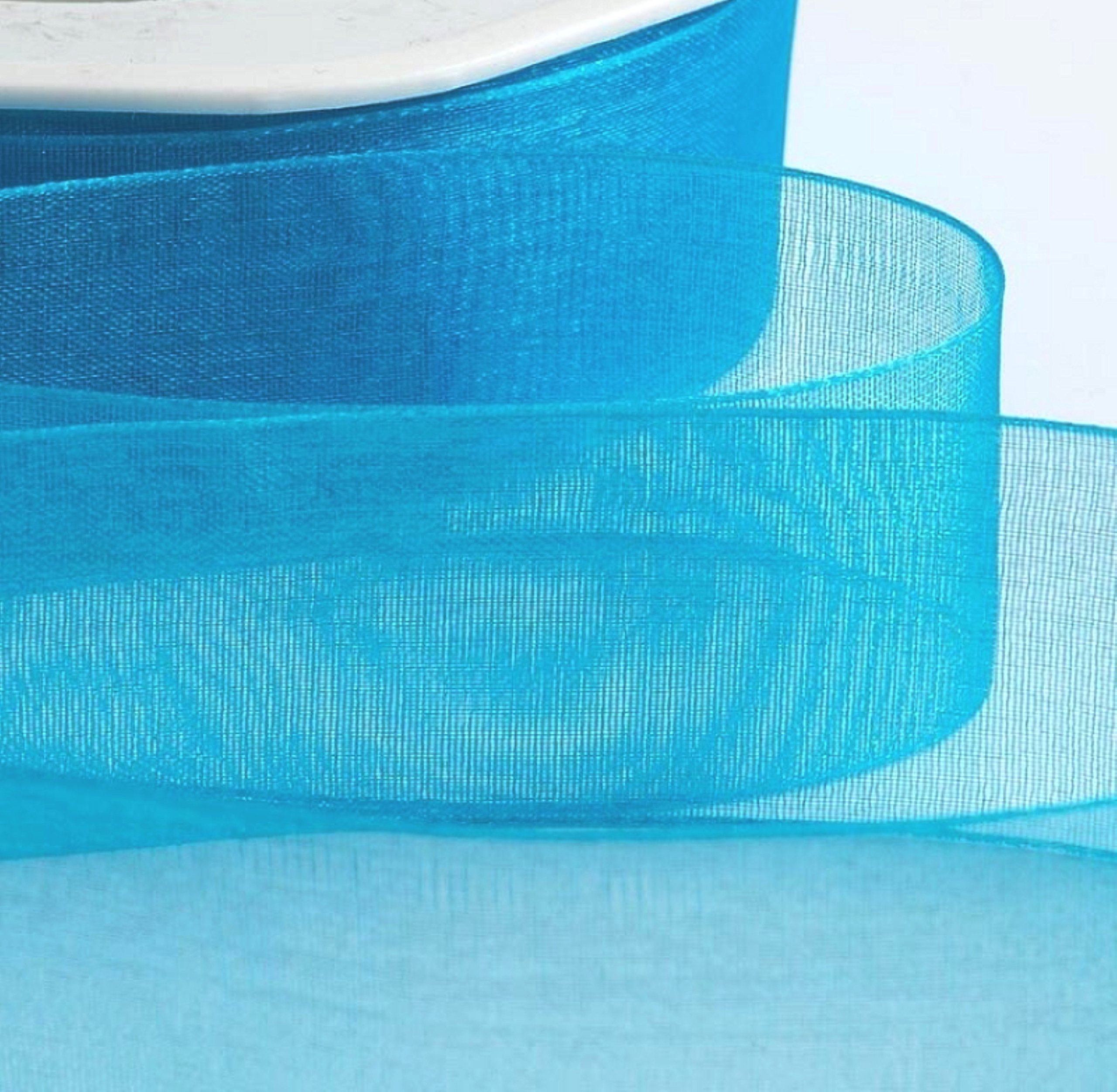 20mm Turquoise Organza Ribbon 44 Mtrs Gift Wrap Ribbon, Ribbons for Gift Wrapping, Christmas Ribbon, Gift Wrapping Ribbon for Crafting, Wedding Party Decor โ image 1