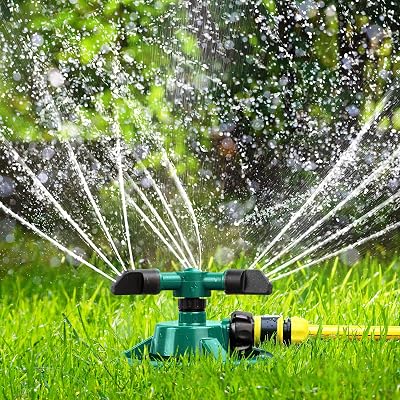 ENJSD Garden Sprinkler Automatic 360° 3 Arm Watering System 2-32 Ft