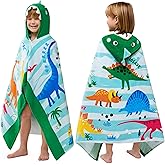 Joiedomi Hooded Towels for Kids Dinosaur Print Soft 100% Cotton Kids Beach Towel 30" x 50" for 3-10 Years Boys Girls Beach Hooded Poncho Absorbent Pool Toddler Swim Bath Wrap