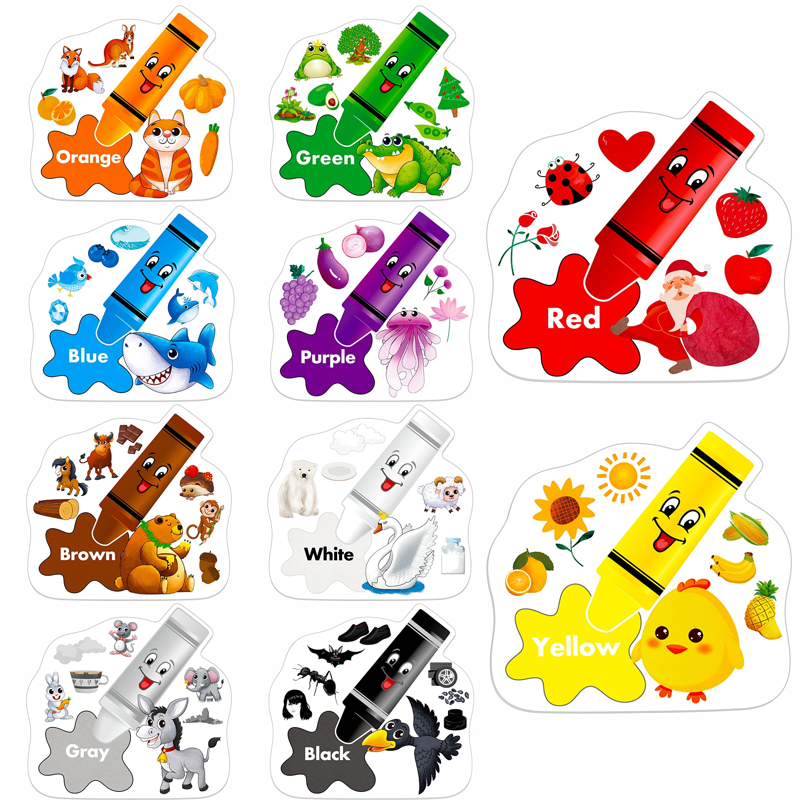 Photo 1 of 10 PCS Color Posters, Color Cutouts Bulletin Board Set Fruit Animal Plant Word Toddler Kid Learning Family Classroom Decoration Supplies, 12' x 11.5'