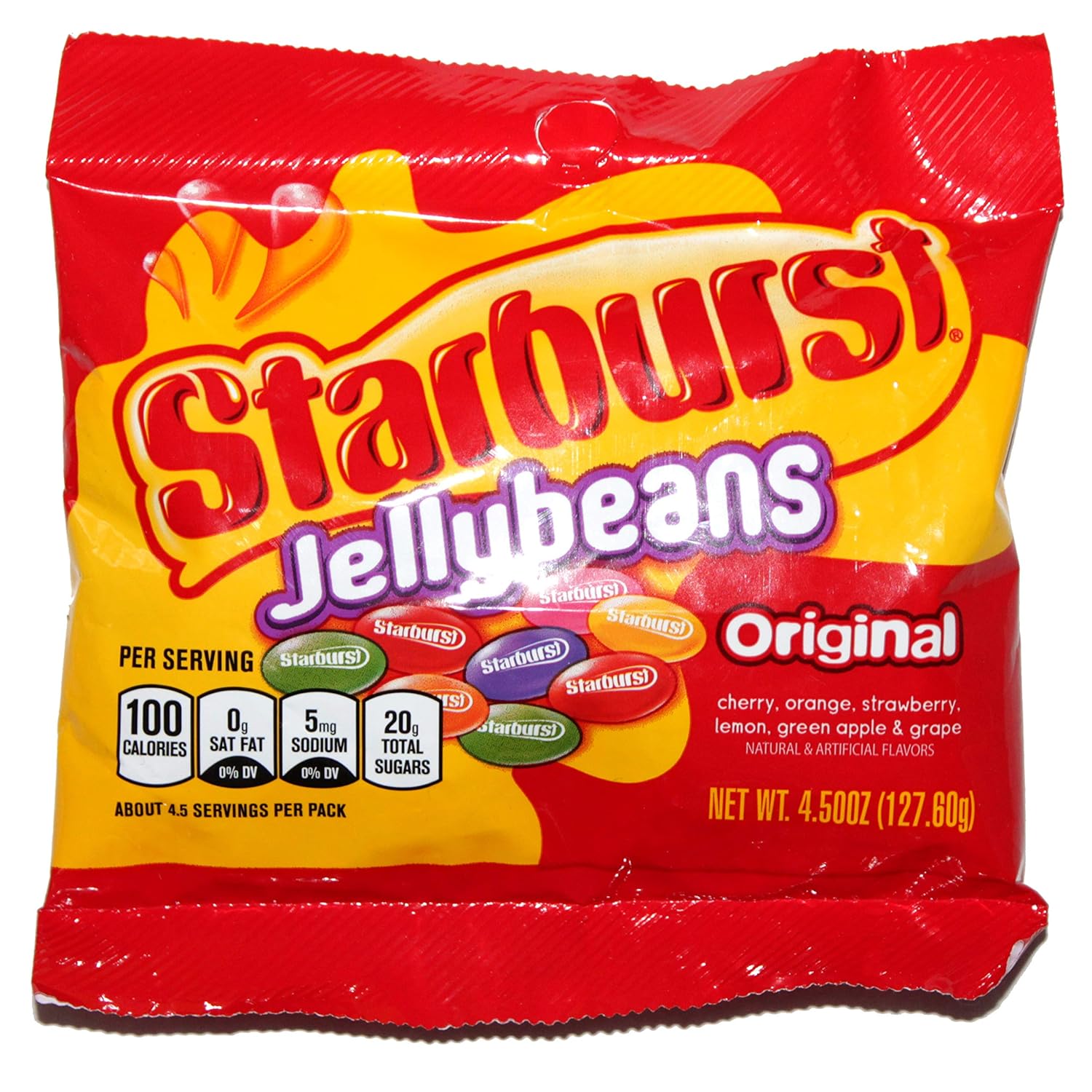 Starburst (1) Bag Jellybeans - Original Flavors - Cherry, Orange, Strawberry, Lemon, Green Apple & Grape - Chewy Candy 4.50 oz : Grocery & Gourmet Food