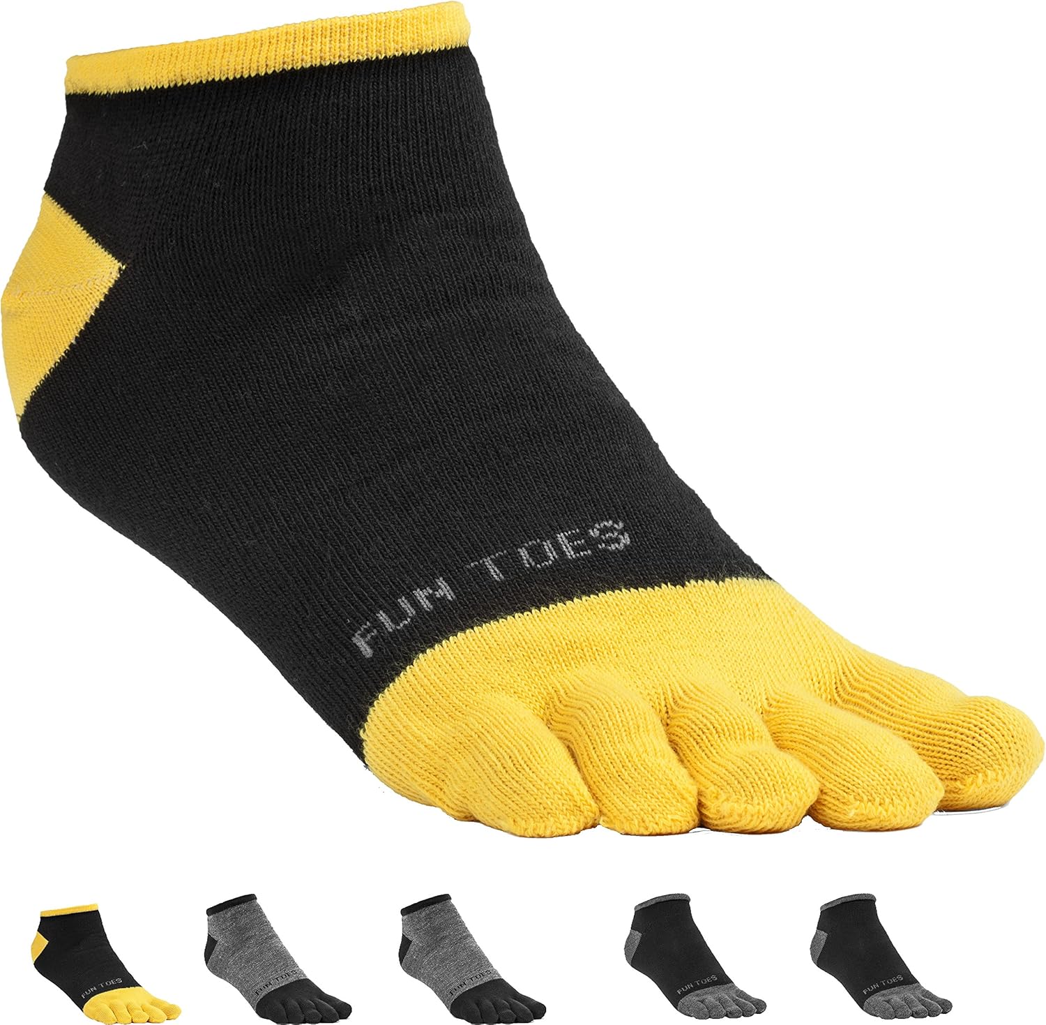 FUN TOES Men's Toe Socks Lightweight Breathable-Value 6 PAIRS Pack- Size 10-13 (2 Grey-Black/ 2 Black-Grey/ 2 Grey-Green): Clothing