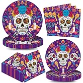 150Pcs Day of The Dead Plates and Napkins Dia de Los Muertos Party Supplies | Day of The Dead Purple Skeleton Disposable Paper Plates and Napkin Tableware Day of The Dead Birthday Decorations