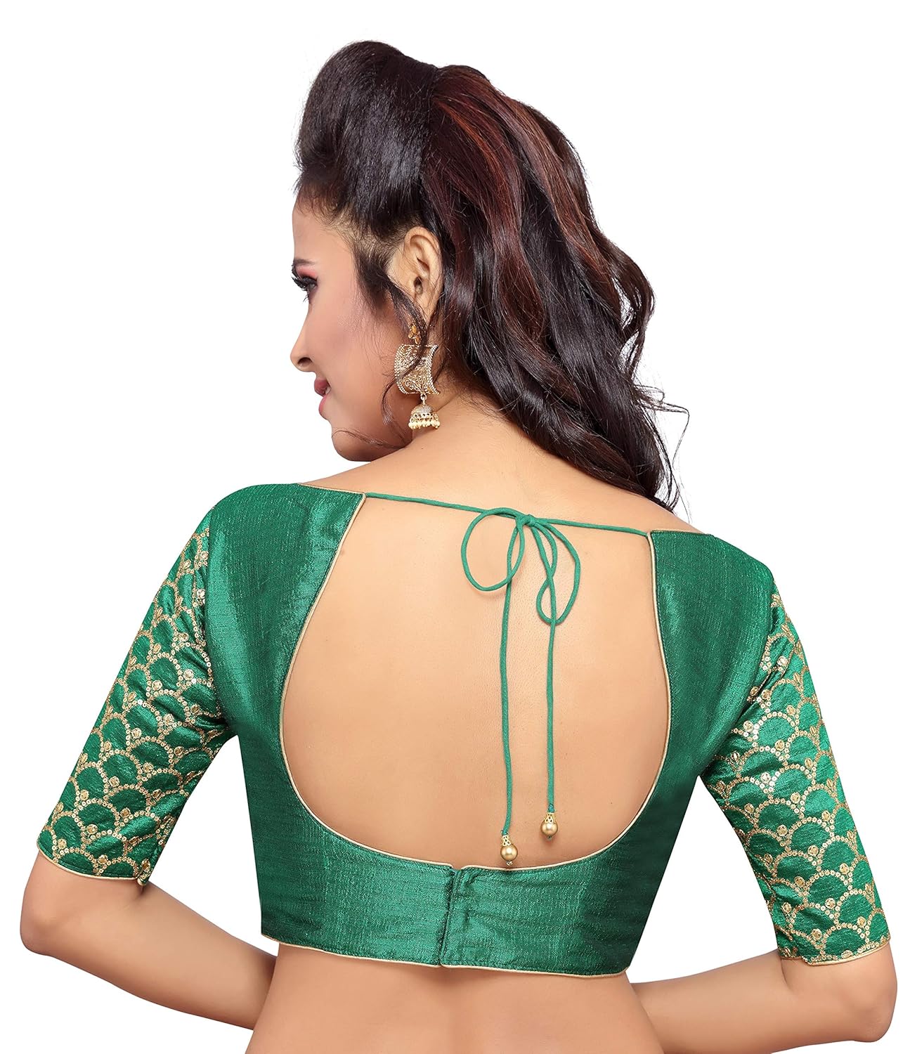 studio shringaar women's green poly raw silk embroidered saree blouse
