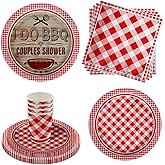 I Do BBQ Couples Shower Red Gingham Party Supplies - 64 Piece Bachelor Bacherlorette Bar-B-Q Tableware Set Includes Large 9" Dinner Plates and 8" Dessert Paper Plates Napkins Cups - Kit for 16