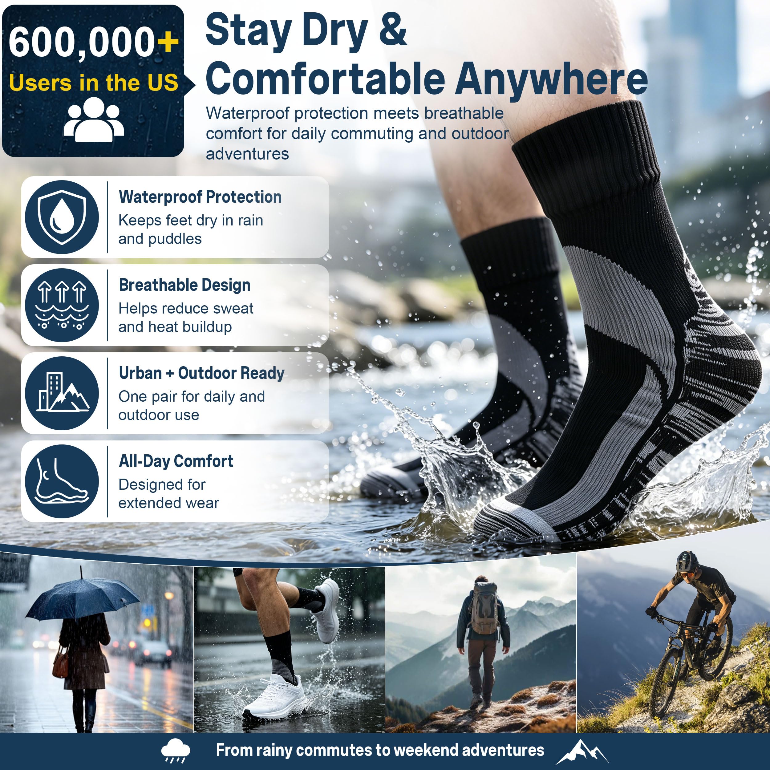 Condition photo showing As Is for randy sun waterproof mid calf flag socks, unisex winter dry warm padding breathable mud running hiki