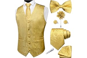 GUSLESON Fashion Vest for Men Paisley Jacquard Tie Waistcoat Bow tie Hanky Lapel Pin Cufflinks Set Wedding 7PCS