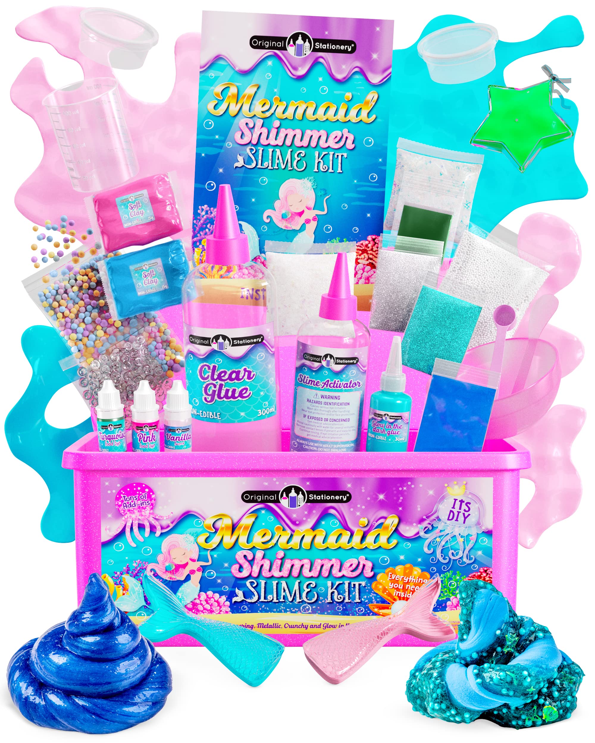 Original Stationery Mermaid Shimmer Slime Kit for Girls, Mythical Slime Pack to Make Shimmery Glow in the Dark Slime, Amazing Mermaid Gifts for Girls