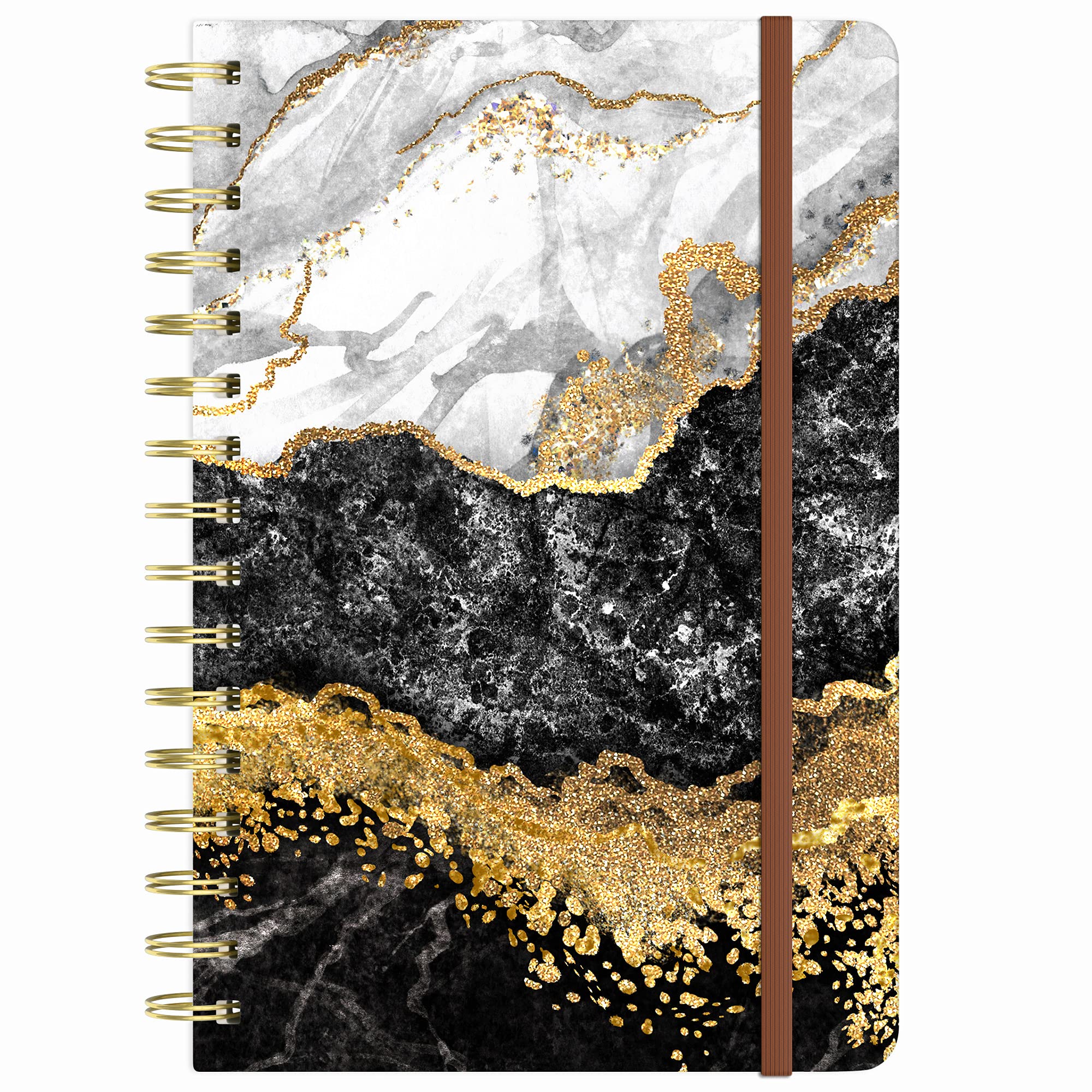 Huamxe Spiral Journal Notebook, Marble Hardcover, Medium 6x 8.4 in, 160 Lined Pages Premium Thick Paper, Cute Aesthetic A5 College Ruled Notebook for Journaling Writing Work Office School Women, Black — image 1