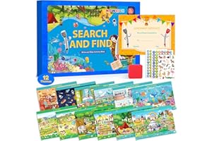 NOWRICH Search and Find Books for Kids Ages 3,4,5,6, Preschool Learning Activities, Educational Reusable Mats for Toddlers, Travel Game Toys for Road Trip Train, Art & Crafts, Birthday Gifts for Girl and Boy