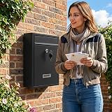 ZENO Wall Mounted Letter Box Black Secure Mailbox 2 Keys Nameplate view 8