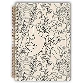 Lacosu Boho Abstract Minimalist Woman Face Line Flower Floral Spiral Notebook,Laminated Hard Cover,College Ruled 5.5×8.3 Inches,Journal Notebooks for Journaling Writing Work Office College,Gifts