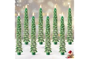 Ceoighe 8 Pack Christmas Tree Candles, 10 Inch Pure Beeswax Christmas Tree Shaped Taper Candles for Xmas Holiday Decor, Advent Party Banquet Centerpiece Decoration(Green with Gold Trim)
