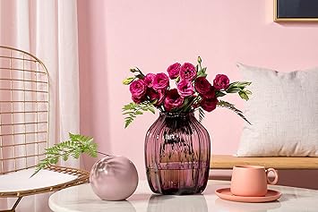 Buy Casamotion Glass Short Ribbed Purple Flower Vase For Home