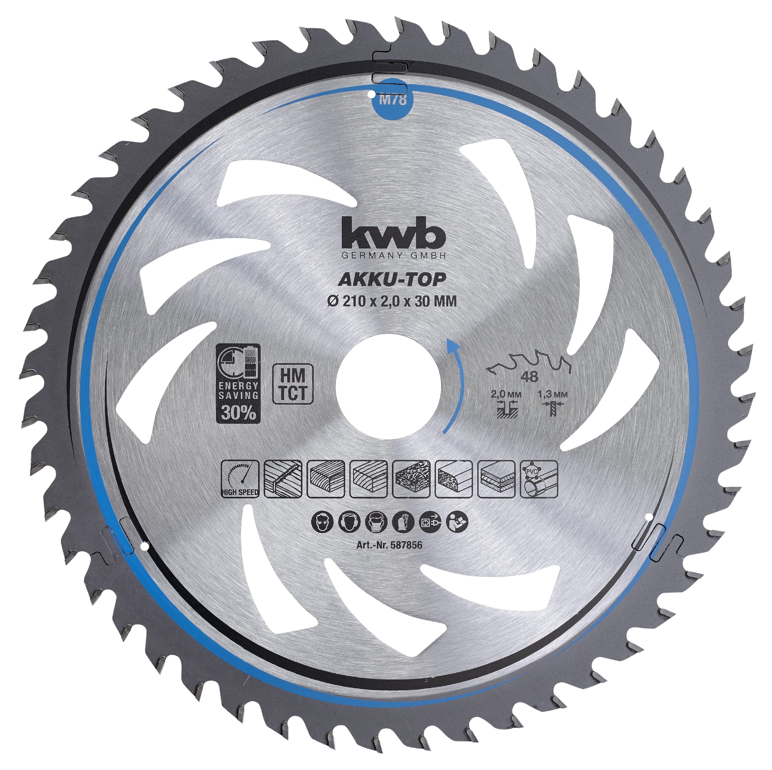 kwb 210x30mm Circular Saw Blade for Efficient Cutting, Ideal for Cordless Tools, Suitable for Wood and Wood-Based Materials