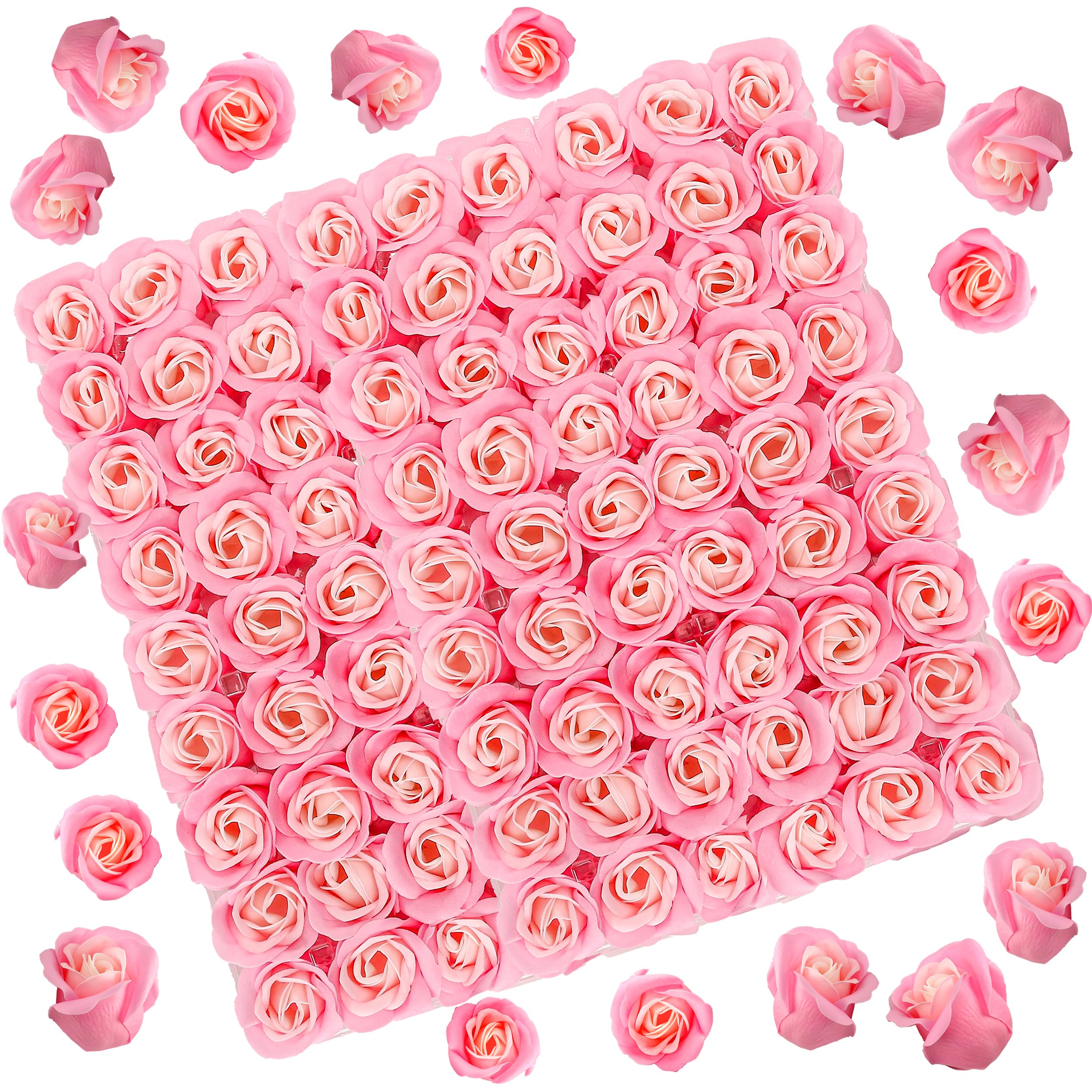 Photo 1 of 81PCS Soap Flower, Roses Rosas Floral Shaped Scented Bath Body Shower Petals Bouquet Flores De Jabon for Her, Valentine's Day, Wedding, Birthday, Mothers Day, Anniversary, Party Favors Gifts Idea Pink