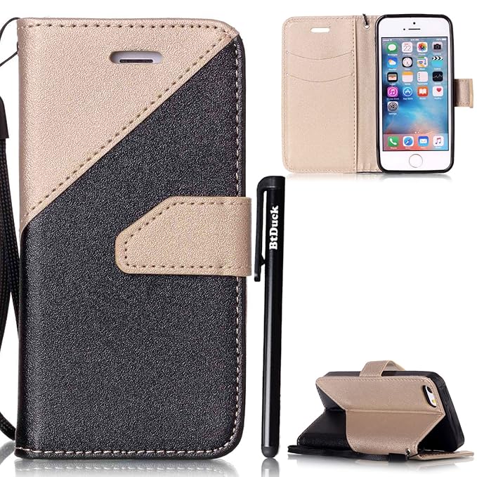 iPhone SE Hülle,Flip Case iPhone 5S,BtDuck PU Leder Handyhülle mit