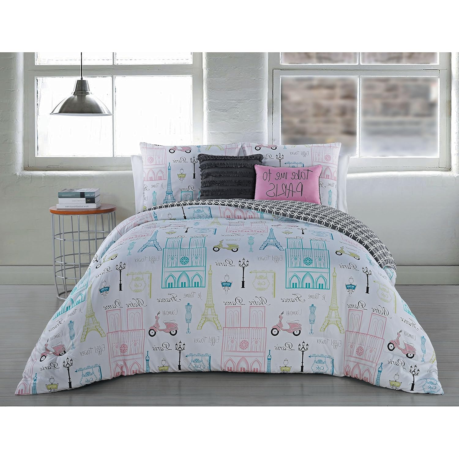 5 Piece Take Me To Paris Themed Comforter King Set Chic