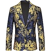 MOGU Mens Floral Suit Jacket Paisley Tuxedo Blazer Slim Fit Sport Coat for Prom, Party, Wedding, or Casual