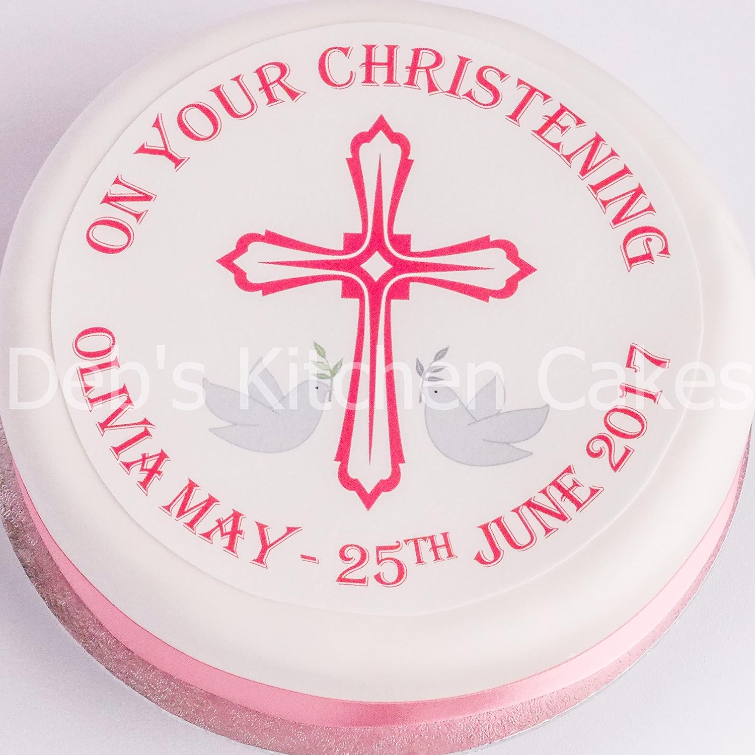 Christening Cake Topper Pink Personalised Christening Cake Decoration