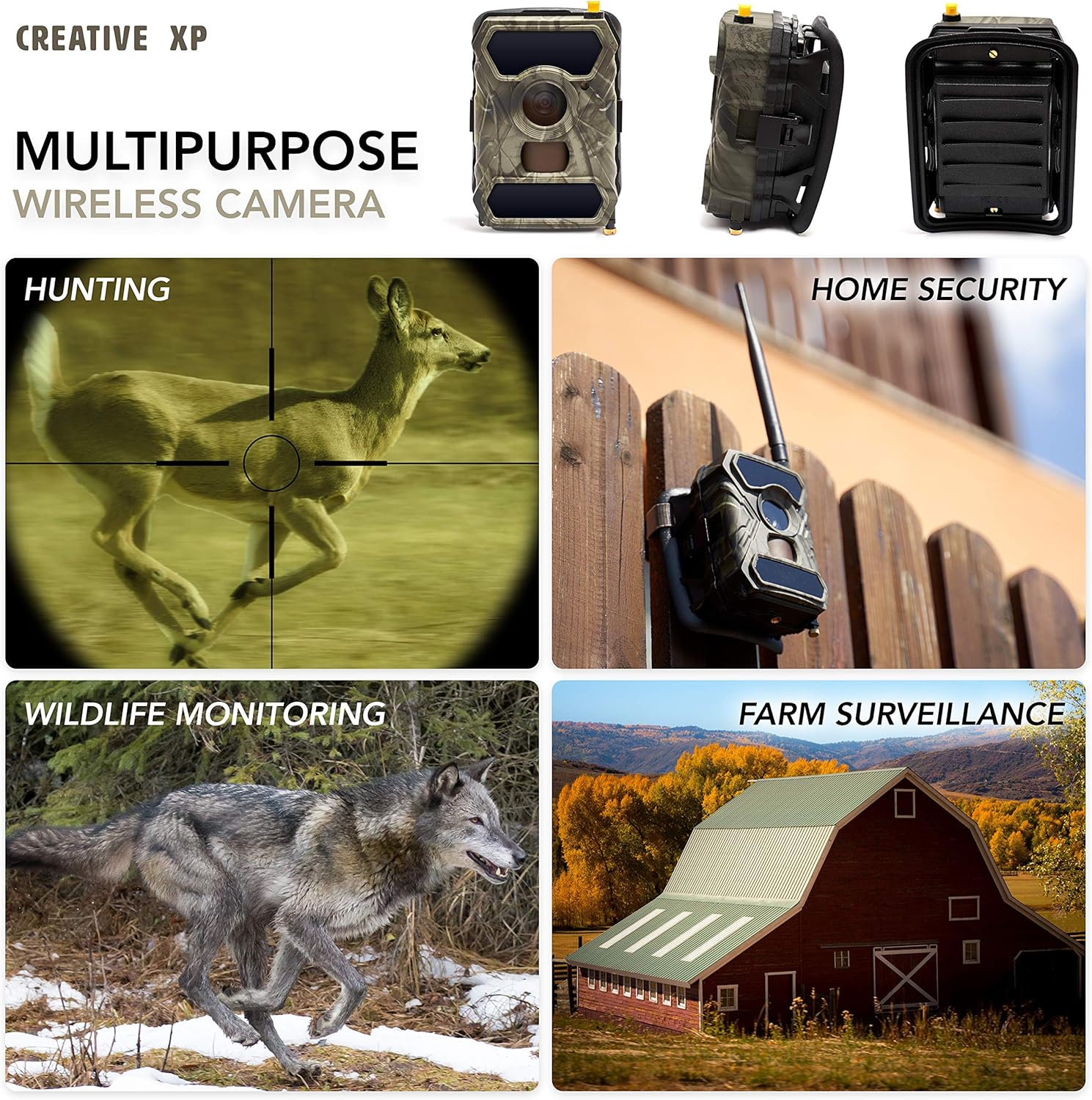 CREATIVE XP 3G Cellular Trail Cameras – Outdoor WiFi Full HD Wild Game Camera with Night Vision for Deer Hunting, Security - Wireless Waterproof and Motion Activated – 32GB SD Card + Sim Card (3-Pack) : Electronics
