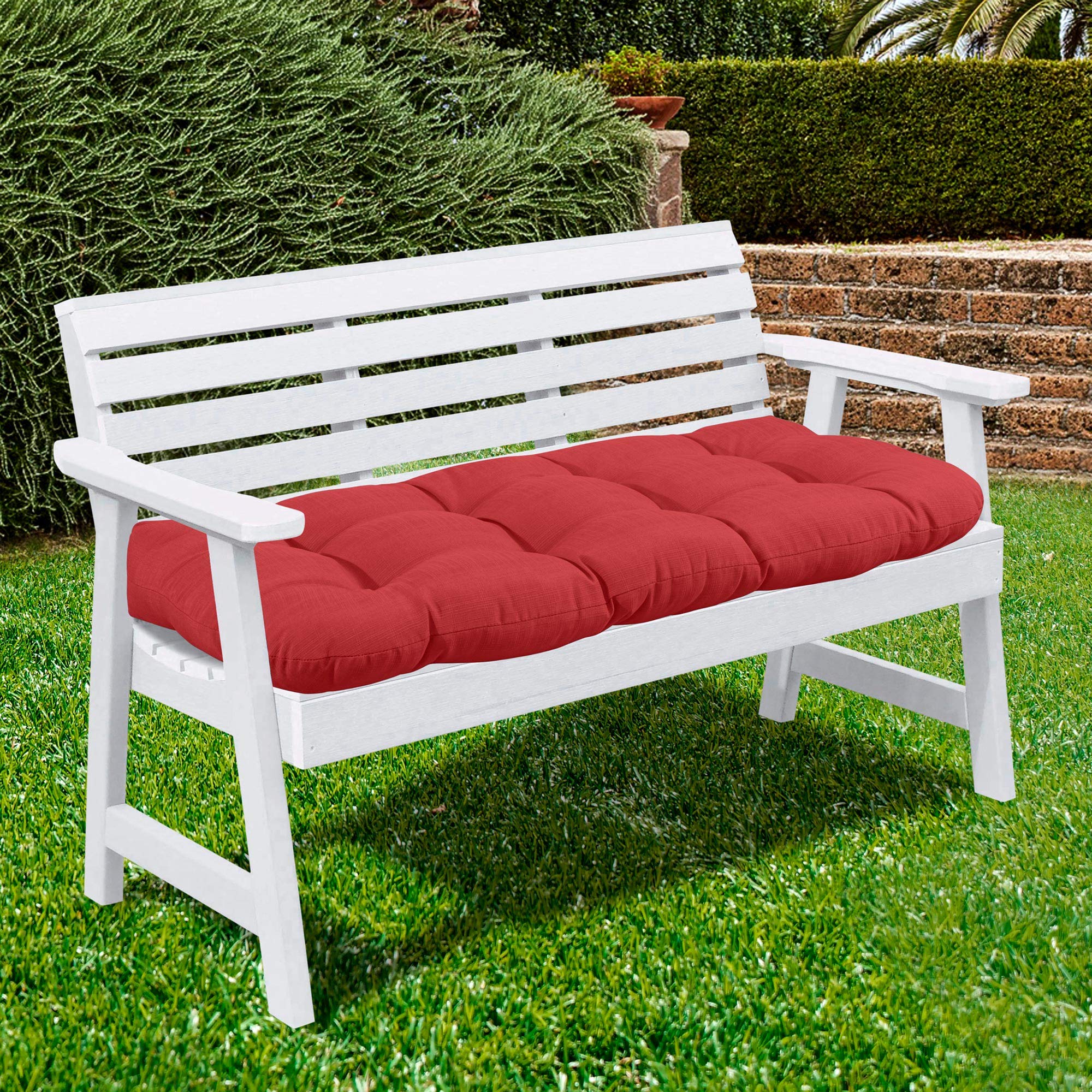 Sweet Home Collection Patio Chair Cushions Outdoor Loveseat Lounge Seat Pads Premium Comfortable Thick Fiber Fill Tufted 44″ x 19″, Red (Pack of 8)