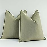 Chenille Decorative Pillow Covers 18x18 Inch Set of 2, Soft & Luxury Throw Pillow Cases for Couch, Bed - Hypoallergenic, Wrinkle-Free Indoor Outdoor Couch Pillow Covers Sage Green