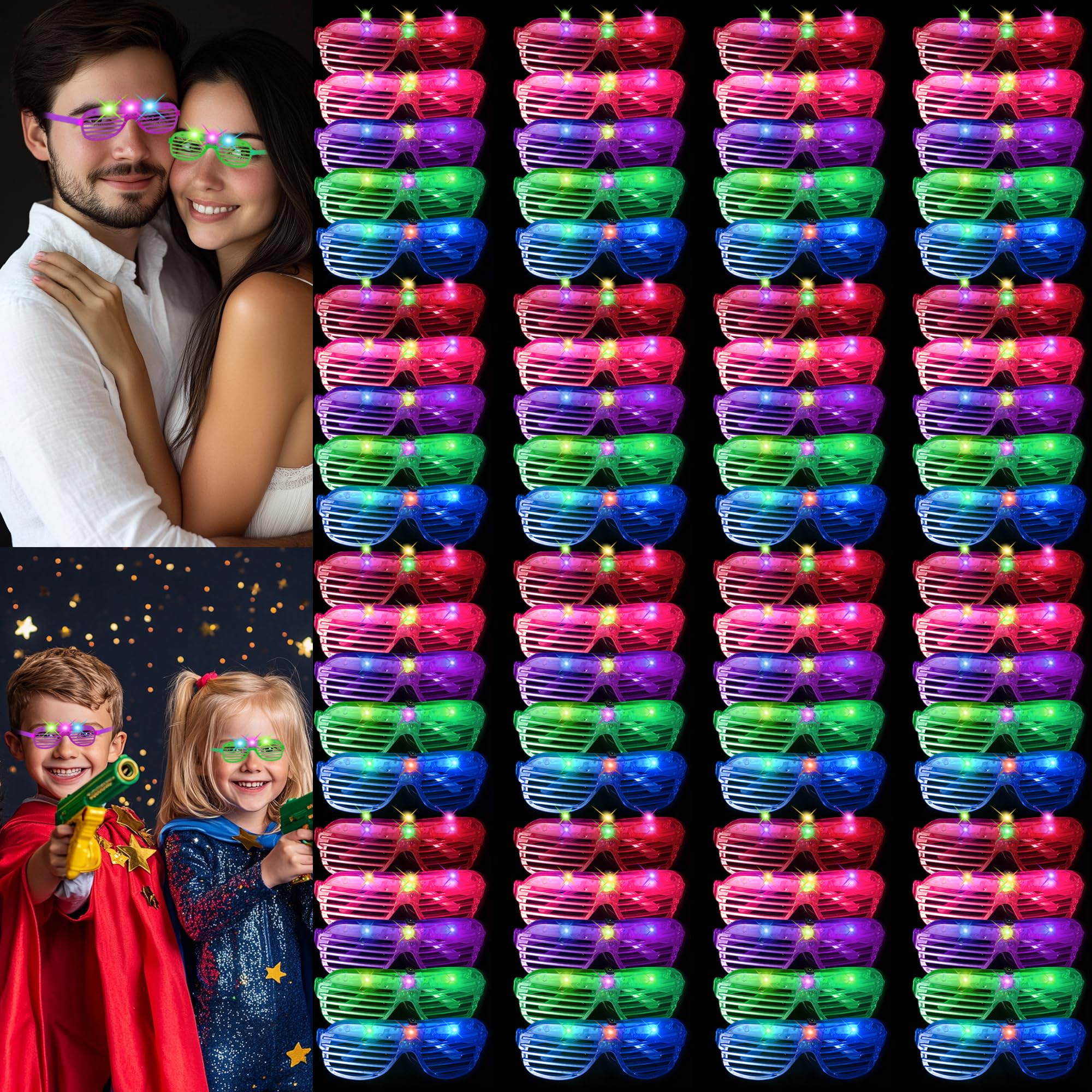 Photo 1 of 80 Pack Glow Glasses,LED Light Up Glasses,Glow in The Dark Glasses,Neon party decoration,Rave neon Flashing Party For Birthday Mardi Gras New Year's Eve Party Decoration,Suitable For Kids/Adults