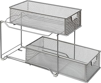 Amtido 2 Tier Sliding Basket Cabinet Organizer Kitchen Bathroom