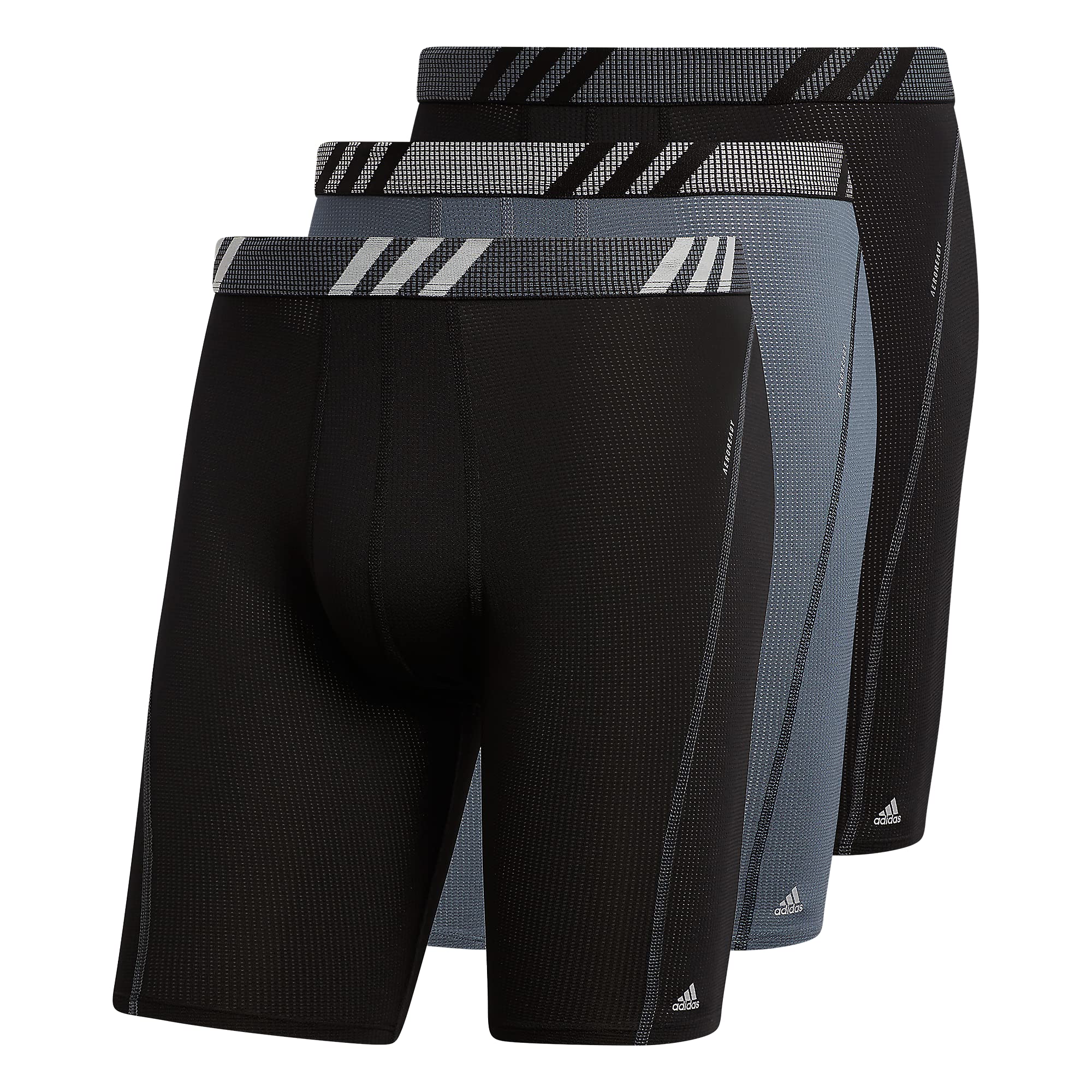 Photo 1 of adidas Men's Sport Performance Mesh Long Boxer Brief Underwear (3-Pack), Black/Onix Grey/Black, Small