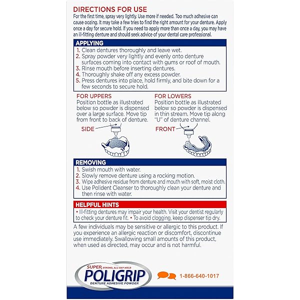 SUPER POLIGRIP EXTRA STRENGTH DENTURE ADHESIVE POWDER, DENTURE POWDER FOR DENTURES – 1.6 OUNCES (PACK OF 6)