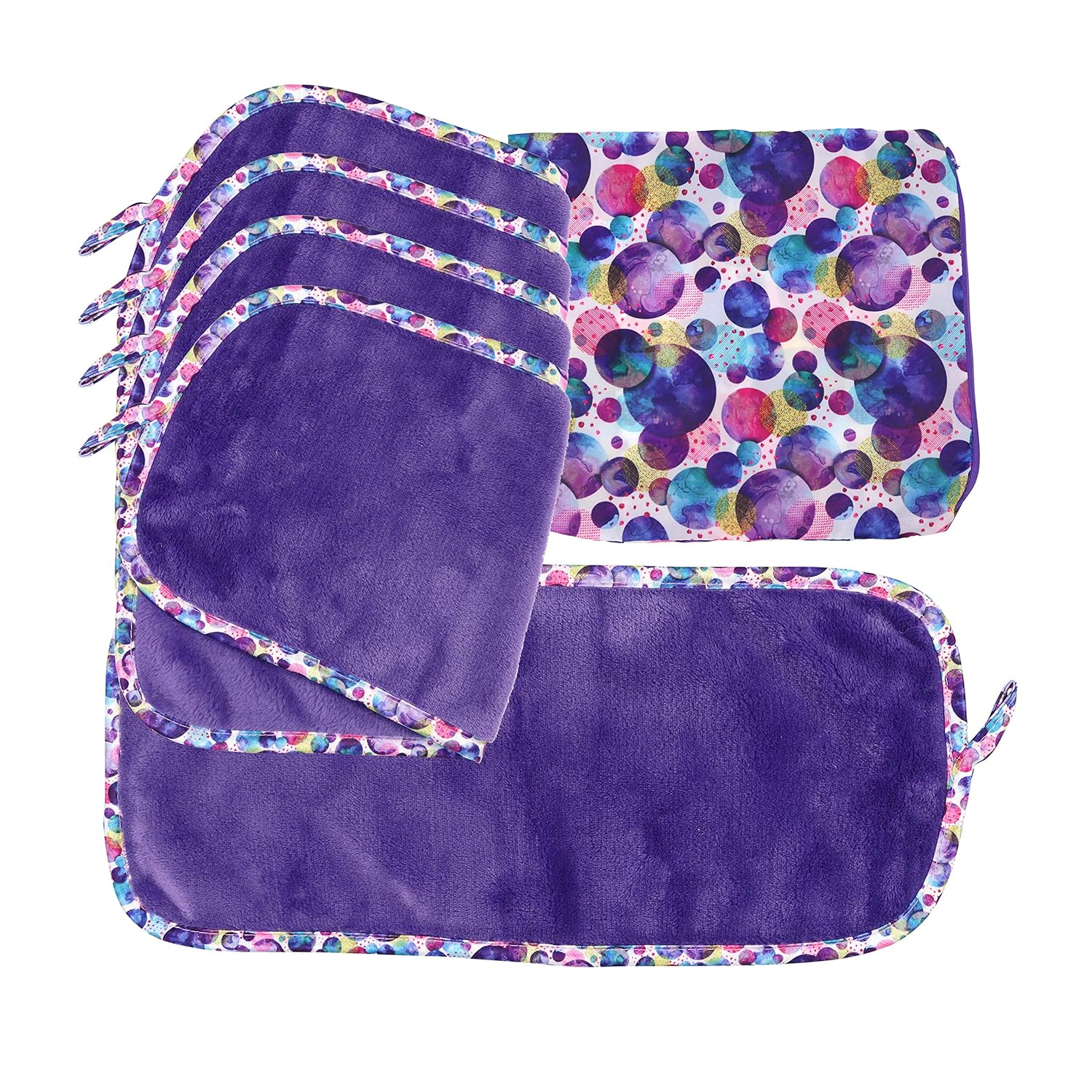 Arkwright Decorative Microfiber Makeup Remover Cloths, Pack of 5 Soft Coral Fleece Makeup Towels with a bag (7.5 x 15.5 in., Circles Pattern)